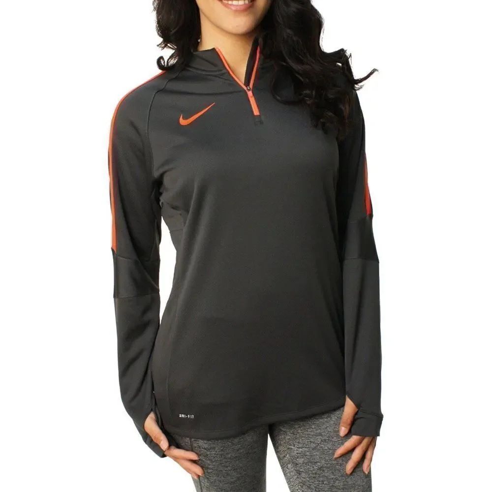 NIKE Long Sleeve Dri Fit Quarter Zip Squad Midlayer Dark Gray Orange Size Small